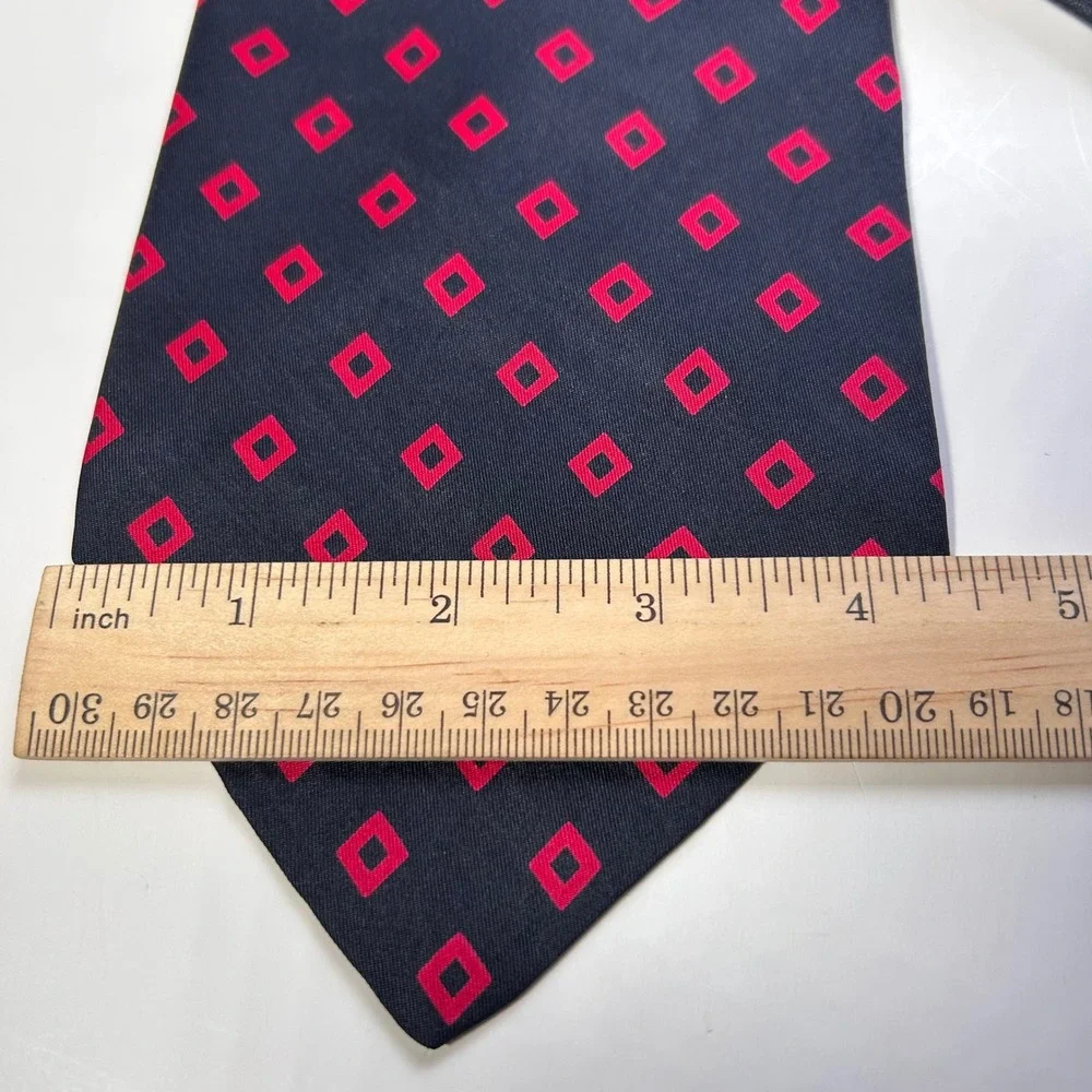 Vintage John Weitz Silk Tie Navy Red Geometric‎ Square Retro Wide 4.5